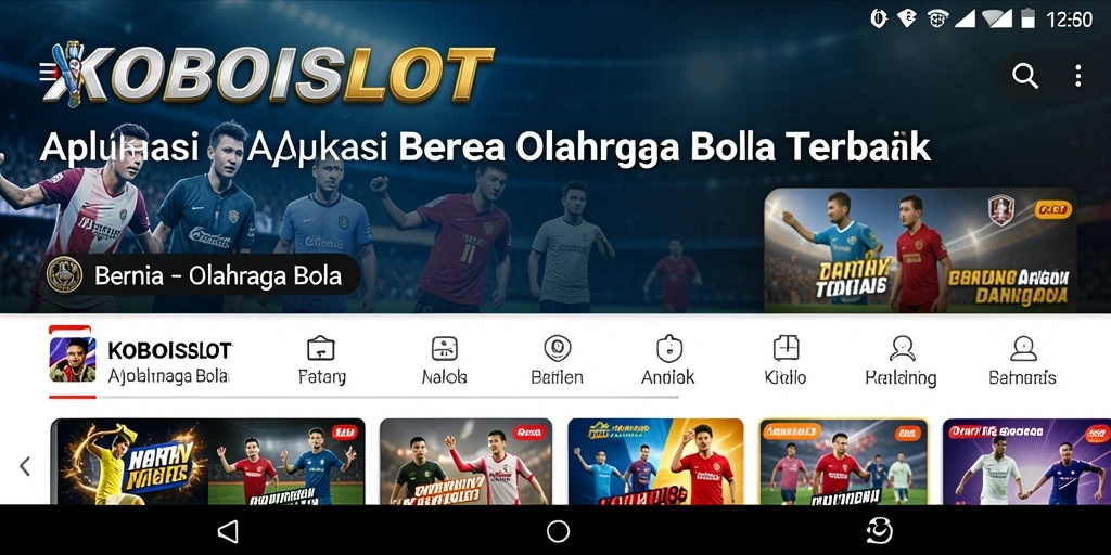 Antarmuka aplikasi KOBOISLOT untuk berita olahraga bola.