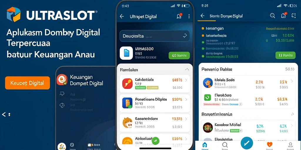 Tampilan antarmuka aplikasi Dompet Digital ULTRASLOT yang modern dan intuitif.