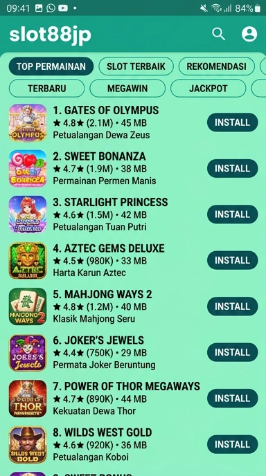 Tampilan katalog aplikasi slot88jp