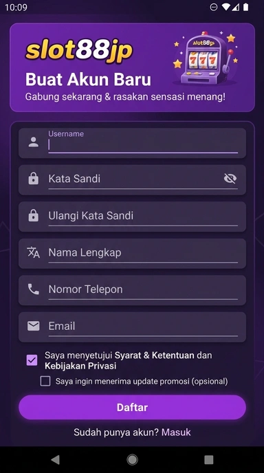 Tampilan halaman daftar slot88jp